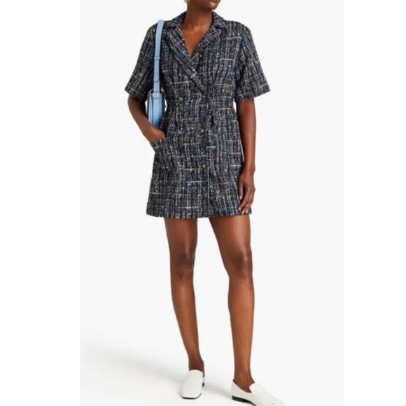 NWT Sandro Alizou Double-Breasted Bouclé-Tweed Mini Dress - Picture 1 of 9